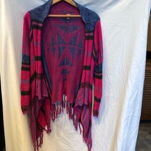 Arizona Jeans Shawl Sweater Dark Pink/Blue/Black Large 14 Reg